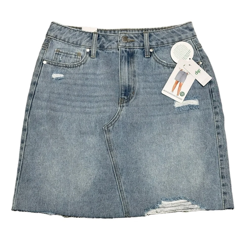 Womens Dip 6 Small Skirt Denim Jean Jeans Faded Navy Blue Straight Distressed - Picture 3 of 10